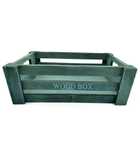 Tradineur - Caja de madera con asas "Wood Box" - Almacenamiento y organización - Caja Multiusos, Decoración, Herramientas, cocina, etc. - 26 x 16 x 9 cm - Color Gris Azulado