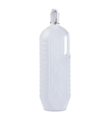 Tradineur - Botella de plástico con asa - Disponible tapón a presión y asa - Fabricado en plástico (PP) - Capacidad de 2 Litros - 35 x 8,5 x 11 cm 