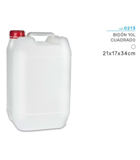 Tradineur - Garrafa Cuadrada - Fabricado en plástico - Apto para uso alimentario - ideal para almacenar y transportar agua, bebidas, líquidos - 10 Litros