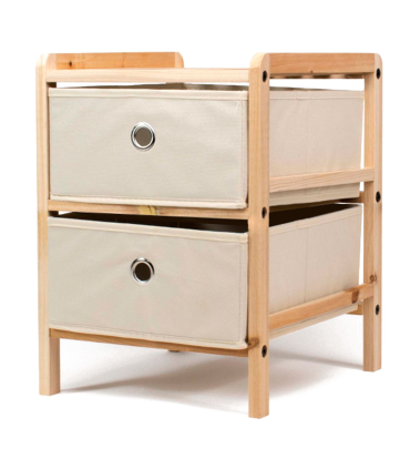 Tradineur - Mesa Auxiliar de madera con 2 Niveles de altura - Cajones de tela - Almacenamiento y organización - Incluye tornillos y manual - 29 x 33 x 40 cm