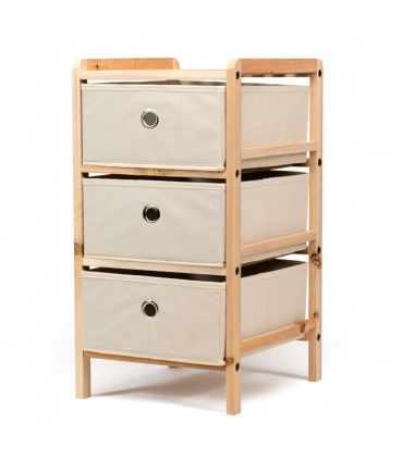 Tradineur - Mesa Auxiliar de madera con 3 Niveles de altura - Cajones de tela - Almacenamiento y organización - Incluye tornillos y manual - 33 x 29 x 55 cm