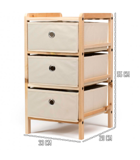 Tradineur - Mesa Auxiliar de madera con 3 Niveles de altura - Cajones de tela - Almacenamiento y organización - Incluye tornillos y manual - 33 x 29 x 55 cm