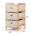 Tradineur - Mesa Auxiliar de madera con 3 Niveles de altura - Cajones de tela - Almacenamiento y organización - Incluye tornillos y manual - 33 x 29 x 55 cm