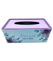 Tradineur - Caja de pañuelo de metal - Diseño Sweet Home - Ideal para su uso en el baño, el dormitorio, la sala de estar, la oficina - 24 x 13 x 9 cm