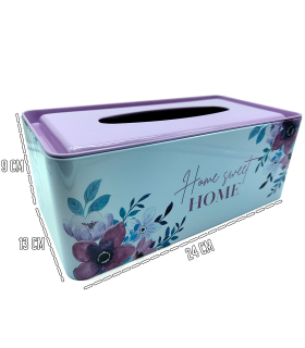 Tradineur - Caja de pañuelo de metal - Diseño Sweet Home - Ideal para su uso en el baño, el dormitorio, la sala de estar, la oficina - 24 x 13 x 9 cm