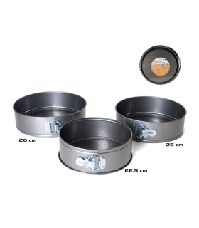 Tradineur - Set de 3 moldes redondos para tartas, pasteles, bizcochos, 3 bandejas antiadherentes con forma de pan, dimensiones 22 x7.5/25 x7.5/26 x7.5 cm