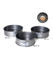 Tradineur - Set de 3 moldes redondos para tartas, pasteles, bizcochos, 3 bandejas antiadherentes con forma de pan, dimensiones 22 x7.5/25 x7.5/26 x7.5 cm