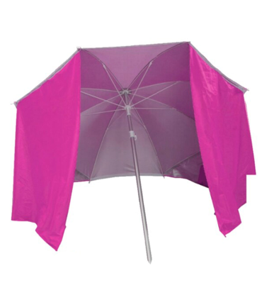 Sombrilla de nylon con paraviento 180 cm, parasol aluminio playa con bolsa, mástil diámetro 22-25 mm, varillas fibra de vidrio, color aleatorio