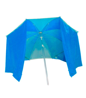 Sombrilla de nylon con paraviento 180 cm, parasol aluminio playa con bolsa, mástil diámetro 22-25 mm, varillas fibra de vidrio, color aleatorio