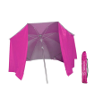 Sombrilla de nylon con paraviento 180 cm, parasol aluminio playa con bolsa, mástil diámetro 22-25 mm, varillas fibra de vidrio, color aleatorio