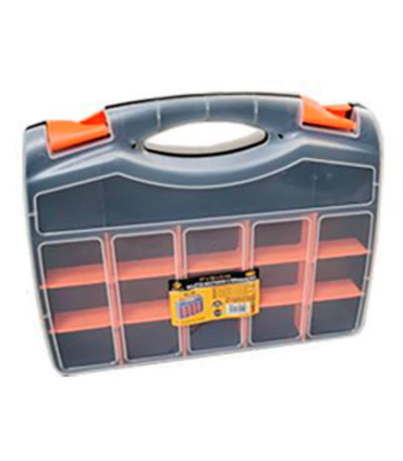 Caja organizadora de plástico de 37 x 30 x 8 cm con 2 compartimentos y asa. Organizador de herramientas para hogar o trabajo. Maletín para almacenar y transportar herramientas.