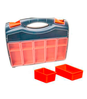 Caja organizadora de plástico de 37 x 30 x 8 cm con 2 compartimentos y asa. Organizador de herramientas para hogar o trabajo. Maletín para almacenar y transportar herramientas.