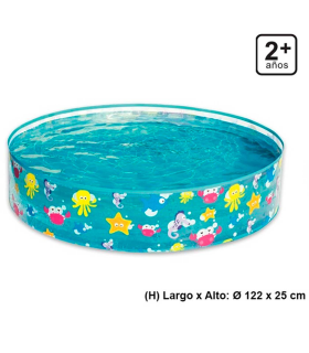 Tradineur - Piscina infantil rígida, diseño animales marinos, PVC y vinilo, incluye parche de reparación, niños, verano (277 litros, 122 x 25 cm)