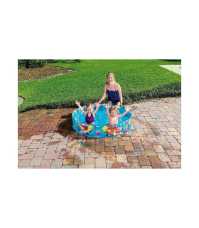 Tradineur - Piscina infantil rígida, diseño animales marinos, PVC y vinilo, incluye parche de reparación, niños, verano (277 litros, 122 x 25 cm)