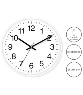 Tradineur - Reloj redondo de pared, silencioso, números grandes, plástico, diseño clásico, sala de estar, cocina, dormitorio, oficina, Ø 30 cm, color aleatorio