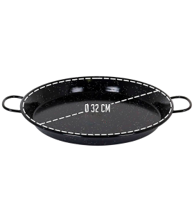 Tradineur - Paellera valenciana esmaltada, cocinar arroces, apta para gas, vitrocerámica, cocina eléctrica y lavavajillas (Negro, Ø 32 cm)