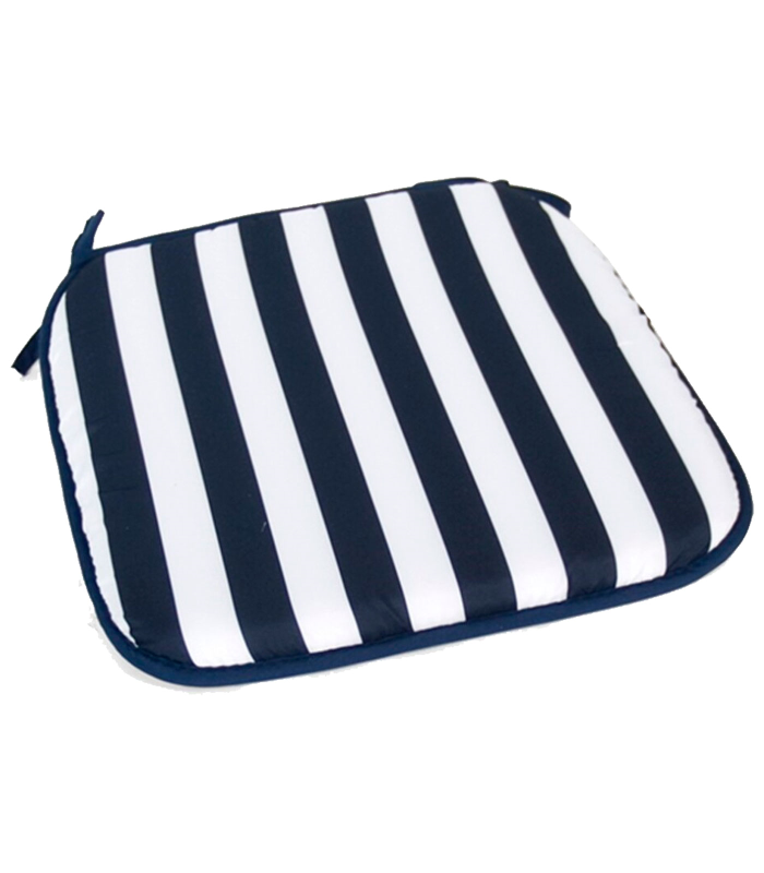 Tradineur - Cojín para sillas - Fabricado 100% Poliéster - Fácil de limpiar y Comodidad ergonómica - Diseño a rayas - 39 x 39 x 3 cm - Color azul y blanco