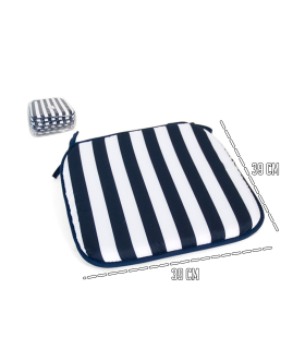 Tradineur - Cojín para sillas - Fabricado 100% Poliéster - Fácil de limpiar y Comodidad ergonómica - Diseño a rayas - 39 x 39 x 3 cm - Color azul y blanco