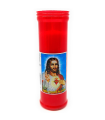 Tradineur - Velón litúrgico con imagen de Jesús, vela de santo de parafina y cera vegetal, decoración de iglesias, cementerios, tumbas (Rojo, 18,5 cm)