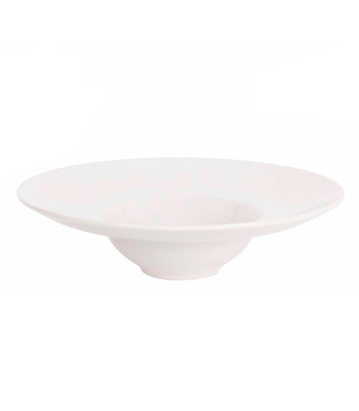 Plato redondo de 28 cm de diámetro y 7 cm de altura, color blanco. Recipiente de cerámica para servir comida para hogar o hostelería. Plato hondo especial para pastas.