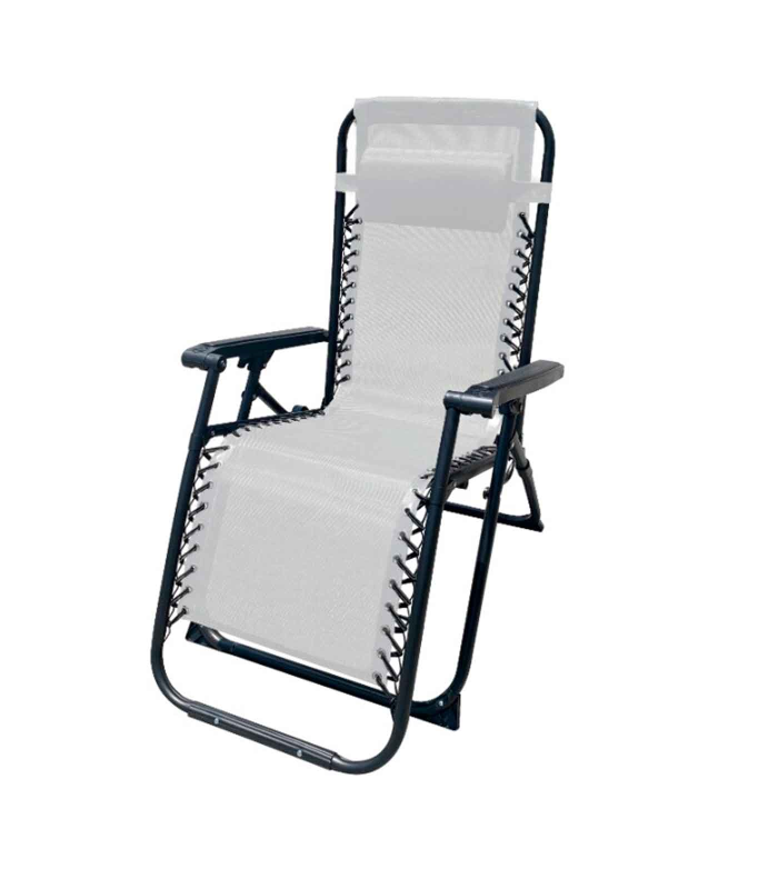 Tradineur - Silla / Tumbona plegable de acero, reclinable, reposacabezas acolchado, tejido resistente. Color Gris. 90 x 66 x 108 cm.