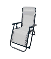 Tradineur - Silla / Tumbona plegable de acero, reclinable, reposacabezas acolchado, tejido resistente. Color Gris. 90 x 66 x 108 cm.