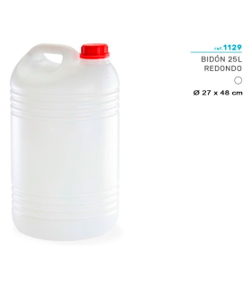 Tradineur - Garrafa Redonda - Fabricado en plástico - Apto para uso alimentario - ideal para almacenar y transportar agua, bebidas, líquidos - 25 Litros