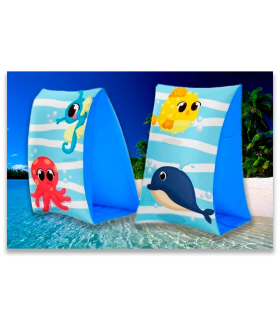 Tradineur - Manguitos infantiles de animalitos, piscina, vinilo resistente. Para niños de 3 - 6 años. 25 x 15 cm