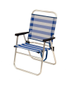 Silla de playa plegable de hierro y loneta de color azul y blanco, de 89 x 56,6 x 49 cm. Asiento para playa o campo con divertido diseño de lona. Asiento plegable para descanso.