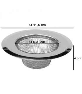 Tradineur - Filtro para fregadero de acero inoxidable, colador, rejilla universal, malla, desagüe, ducha, bañera, multiusos, apto para lavavajillas, Ø 11,5 cm