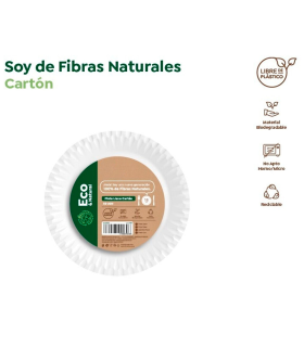 Tradineur - Pack de 50 platos llanos de cartón, biodegradables, 100% reciclables, fibras naturales, servir postres (Blanco - 18 cm)