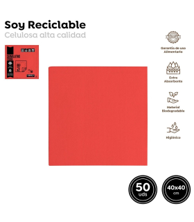 Tradineur - Pack de 50 servilletas rojas de papel, 2 capas, biodegradables, reciclables, muy suaves, resistentes, fiestas, decoración de Navidad (Rojo, 40 x 40 cm)