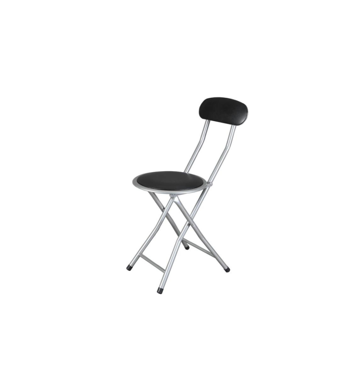 Tradineur - Silla plegable de metal  con respaldo acolchada negro 30 x 39 x 82 cm Asiento plegable de 30 x 39 x 82 de color negro.