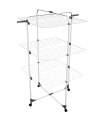 Tradineur - Tendedero vertical de acero con ruedas, 3 niveles, 6 rejillas y 33 metros de tendido, soporte plegable para tender ropa (Blanco, 130 x 69 x 74 cm)