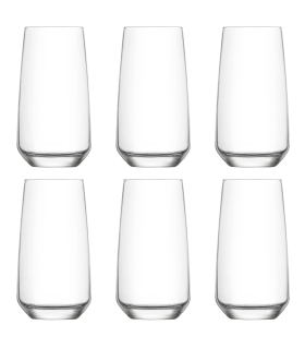 Tradineur - Set de 6 vasos altos de cristal "Lal", base gruesa, resistentes, aptos para lavavajillas, refrescos, agua, bebidas, 14,5 x 7,5 cm, 480 ml