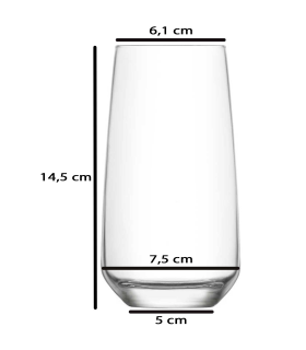 Tradineur - Set de 6 vasos altos de cristal "Lal", base gruesa, resistentes, aptos para lavavajillas, refrescos, agua, bebidas, 14,5 x 7,5 cm, 480 ml