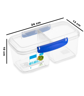 Tradineur - Fiambrera de plástico con 2 compartimentos, reutilizable, reciclable, uso alimentario, caja almacenamiento, frigorífico, fabricada en España - 0,8 litros x 2 - 24 x 13 x 10 cm