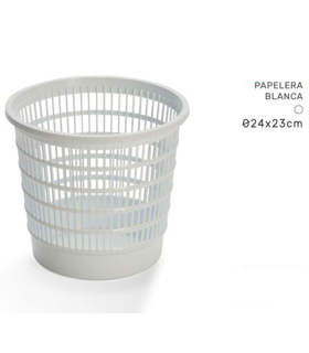 Tradineur - Papelera de plástico con rejilla, cubo para basura, hogar, despacho, oficina, estudio, ligera y resistente, fabricada en España (Blanco - 24,5 x 22,5 cm)