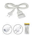 Tradineur - Cable alargador para enchufe plano, 2.5A, 250V, máx. 600W, uso interior, incluye protección infantil, hogar, oficina (Blanco, 3 m)