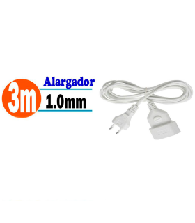 Tradineur - Cable alargador para enchufe plano, 2.5A, 250V, máx. 600W, uso interior, incluye protección infantil, hogar, oficina (Blanco, 3 m)