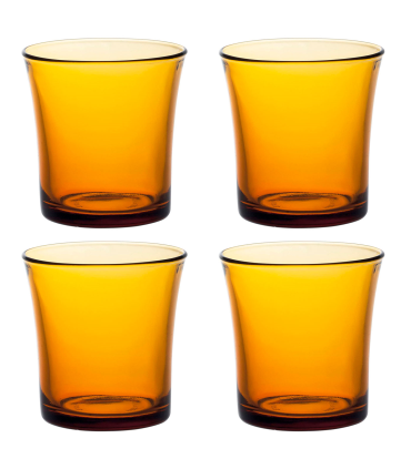 Tradineur - Set de 4 vasos de cristal templado, modelo Lys, resistentes a los golpes y choques térmicos, aptos para lavavajillas (Ámbar, 16 cl - 7,5 x 7 cm)