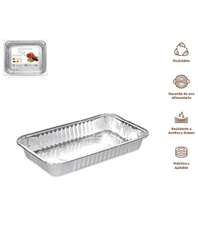 Tradineur - Bandeja de aluminio rectangular, ideal para hornear, resistente e higiénica, recetas al horno, postres, verduras, asados, 32,2 x 26,2 x 4 cm