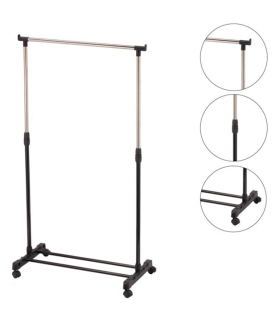 Tradineur - Perchero extensible con ruedas, acero inoxidable, plástico, incluye barra Ø 22 cm y estante para calzado, altura regulable, fácil montaje, 75 x 42 x 80-155 cm