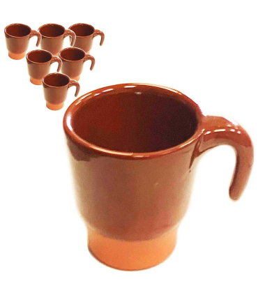 Tradineur - Pack de 6 pocillos de barro para queimda, tazas para vino, licores, diseño tradicional, artesanal (Marrón - 100 ml - 6 x 6,3 x 8,5 cm)