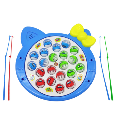 Tradineur - Juego infantil de pesca con música, incluye 24 peces y 4 cañas de pescar, juguete educativo, funciona con pilas, Ø 27 cm, color aleatorio