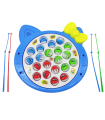 Tradineur - Juego infantil de pesca con música, incluye 24 peces y 4 cañas de pescar, juguete educativo, funciona con pilas, Ø 27 cm, color aleatorio